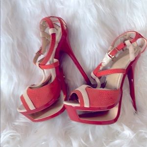 Orange and tan high heels!!
